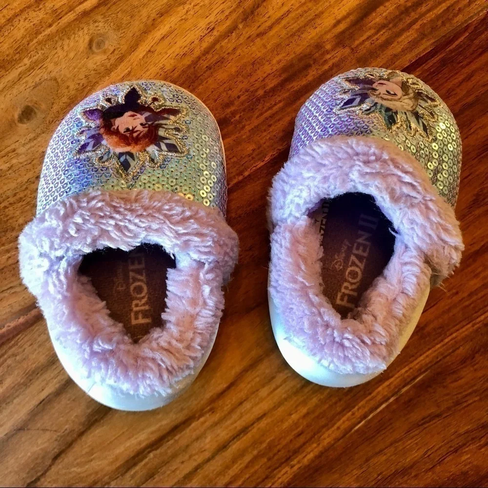 Disney Frozen Sequin Fuzzy Toddler Slippers